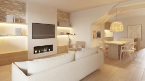 salon con chimenea interiorismo Premià de Dalt reforma integral